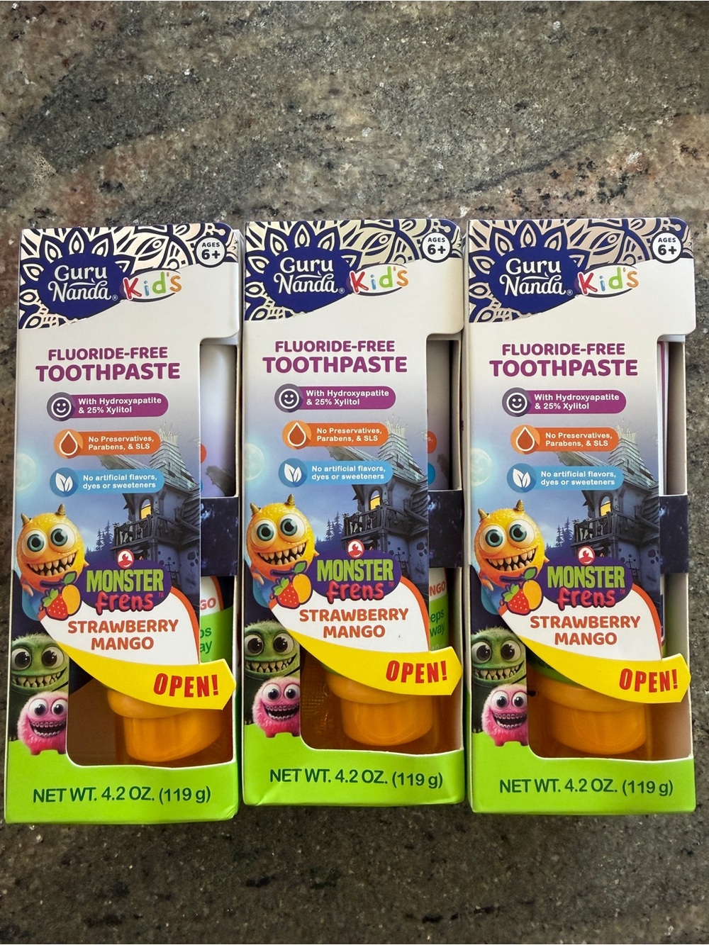 3-Pack GuruNanda Kids Fluoride-Free Toothpaste – Strawberry Mango – 4.2 oz